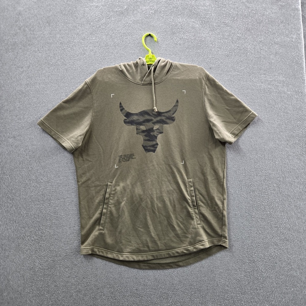 Under Armour x Project Rock Men Hoodie L Green Logo Loose Short Sleeve